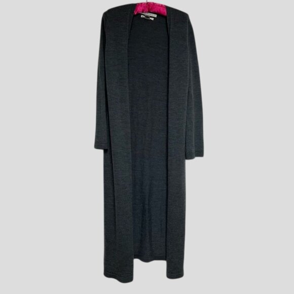 Max Studio Grey Open Front 100% Extra Fine Merino Wool Duster Cardigan - Picture 3 of 14
